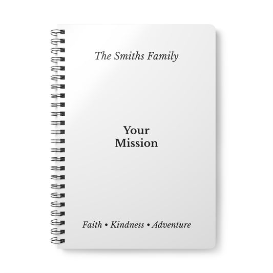 Personalized A5 Wirobound Notebook – "Your Mission" Family Journal (Faith • Kindness • Adventure)